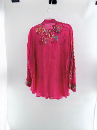 Johnny Was embroidered button down top, XXL