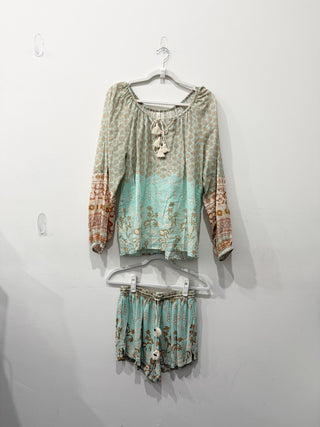 Spell boho pattern set blouse and shorts, XS top (oversized / shorts S