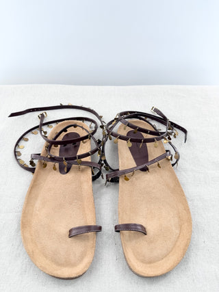 NWOT Johanna Ortiz Serenade Swim Embellished Wrap Strappy Sandals Brown EU 40