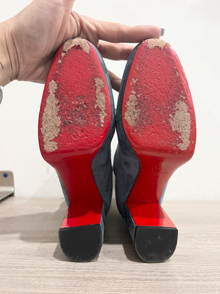 Christian Louboutin Birgitta 100 Suede Wraparound Zip Red Sole Booties Blue 38