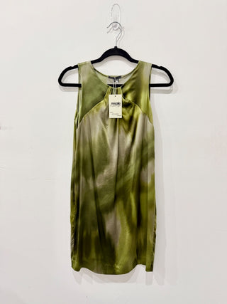Vince Tie-Dye Silk Blend Sleeveless Mini Shift Dress Avocado Green Women's XS
