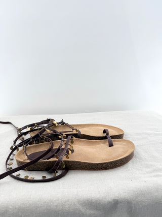 NWOT Johanna Ortiz Serenade Swim Embellished Wrap Strappy Sandals Brown EU 40