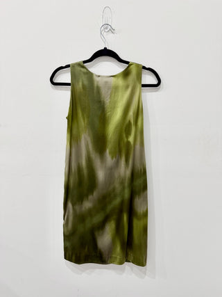 Vince Tie-Dye Silk Blend Sleeveless Mini Shift Dress Avocado Green Women's XS