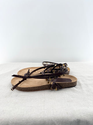 NWOT Johanna Ortiz Serenade Swim Embellished Wrap Strappy Sandals Brown EU 40