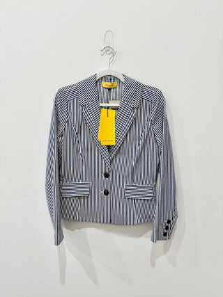 NWT St. John Seersucker Striped Single Breasted Blazer Midnight White Women's 4