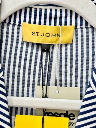 NWT St. John Seersucker Striped Single Breasted Blazer Midnight White Women's 4