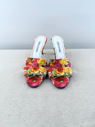 Manolo Blahnik iacopo floral print slide sandals, 40