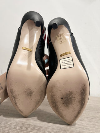 Gucci Sylvie Web Striped Leather Stilettos Slingback Pumps Black Women's EU 39.5