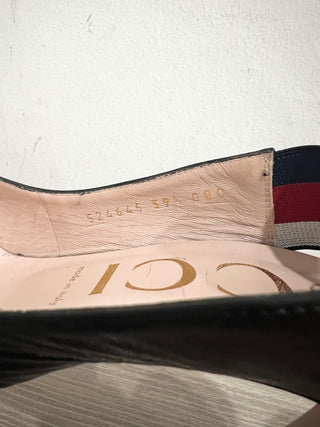 Gucci Sylvie Web Striped Leather Stilettos Slingback Pumps Black Women's EU 39.5