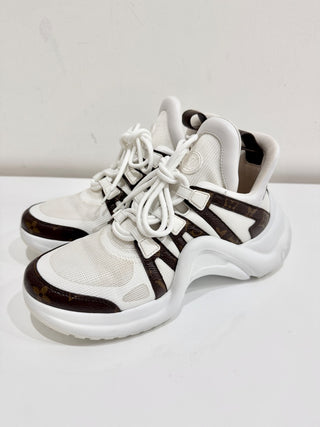 Louis Vuitton LV Monogram Leather Archlight Sneaker Shoes White Women's Size 39