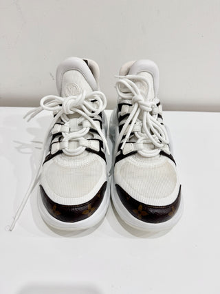 Louis Vuitton LV Monogram Leather Archlight Sneaker Shoes White Women's Size 39