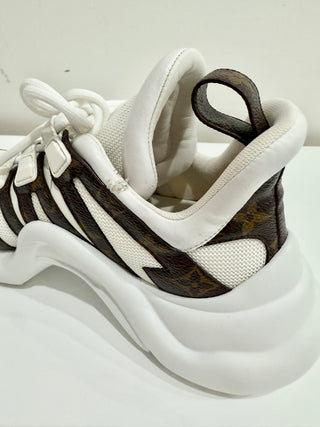 Louis Vuitton LV Monogram Leather Archlight Sneaker Shoes White Women's Size 39