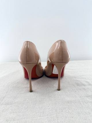 Christian Louboutin Fifille 100 Patent Leather Stilettos Pumps Beige Womens 38