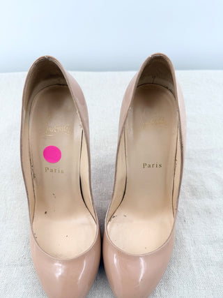 Christian Louboutin Fifille 100 Patent Leather Stilettos Pumps Beige Womens 38