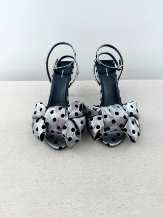 Balenciaga polka dot lame bow knife heel sandals, 39.5