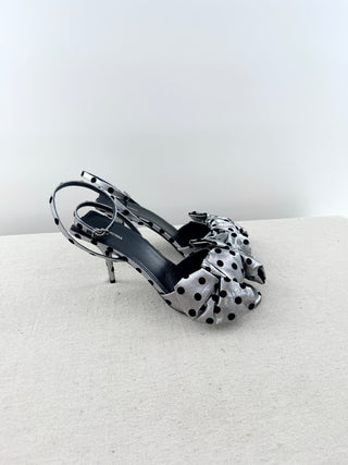 Balenciaga polka dot lame bow knife heel sandals, 39.5