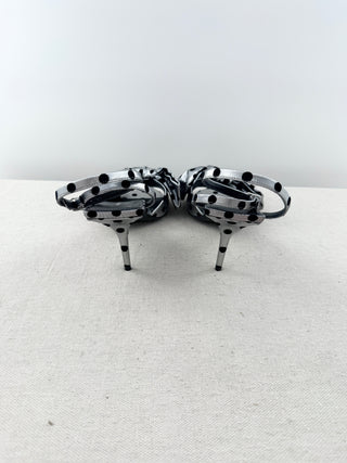 Balenciaga polka dot lame bow knife heel sandals, 39.5