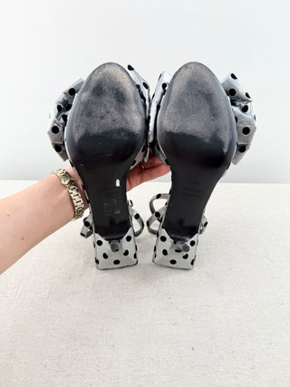 Balenciaga polka dot lame bow knife heel sandals, 39.5