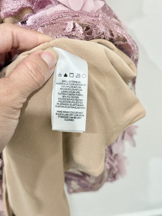 Dress the population Brown Sleeveless Dress w/pink flowers sewn on, Medium