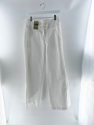 BCBG Max azria White High-Rise Linen-Blend Pants, 4