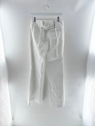 BCBG Max azria White High-Rise Linen-Blend Pants, 4