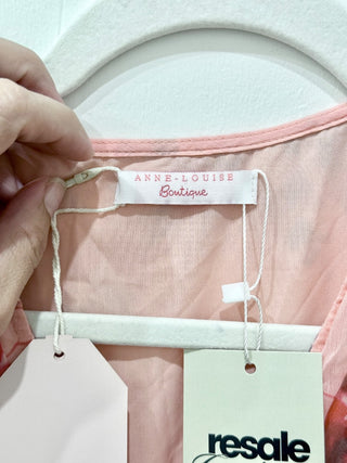 NWT Anne Louise Boutique Floral Long Sleeve Ruffle Trim Mini Dress Pink Womens 4