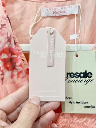 NWT Anne Louise Boutique Floral Long Sleeve Ruffle Trim Mini Dress Pink Womens 4