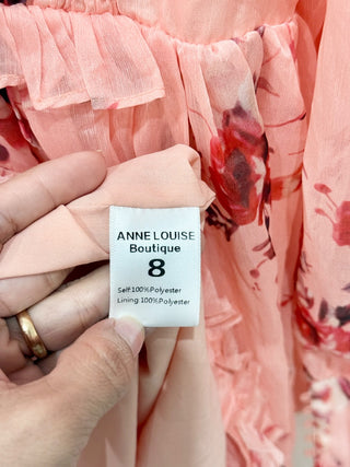 NWT Anne Louise Boutique Floral Long Sleeve Ruffle Trim Mini Dress Pink Womens 4