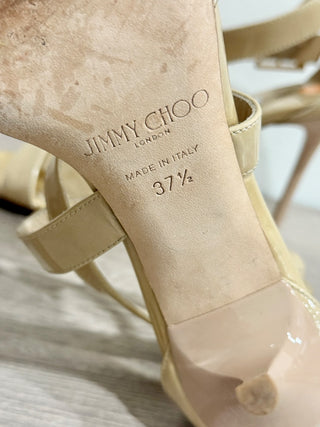 Jimmy Choo Lottie Crisscross Patent Leather Sandals Nude Beige Women's EU 37.5