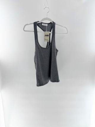 Anine Bing Grey Pinstripe Ribbed Sleeveless Top, S