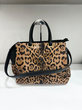 Roberto Cavalli leather trim ponyhair top handle large bag
