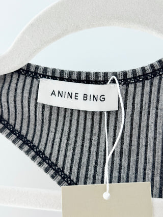 Anine Bing Grey Pinstripe Ribbed Sleeveless Top, S