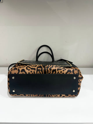 Roberto Cavalli leather trim ponyhair top handle large bag