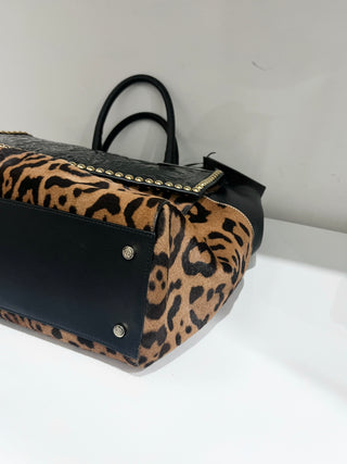 Roberto Cavalli leather trim ponyhair top handle large bag