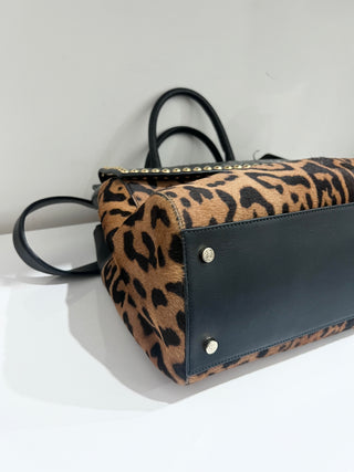 Roberto Cavalli leather trim ponyhair top handle large bag