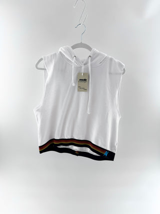 Aviator Nation White Sleeveless Cropped Hoodie, L