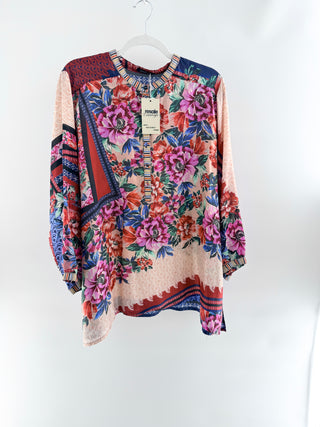 Johnny Was floral tunic top silk, XXL