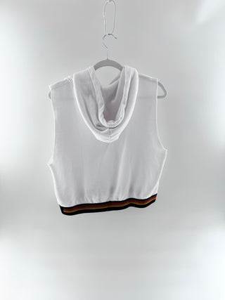 Aviator Nation White Sleeveless Cropped Hoodie, L