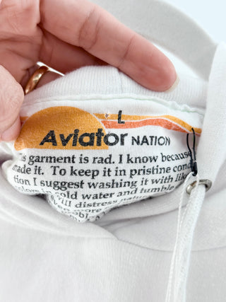 Aviator Nation White Sleeveless Cropped Hoodie, L