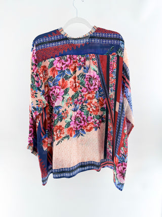 Johnny Was floral tunic top silk, XXL