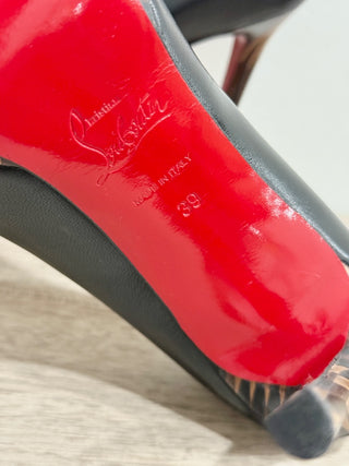 Christian Louboutin Pigalle Plato Nappa Shiny 120 Leopard Lambskin Pump Black 39