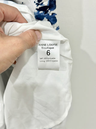 NWT Anne Louise Boutique Gardenia Floral Ruffled A-Line Midi Dress Blue/White 2