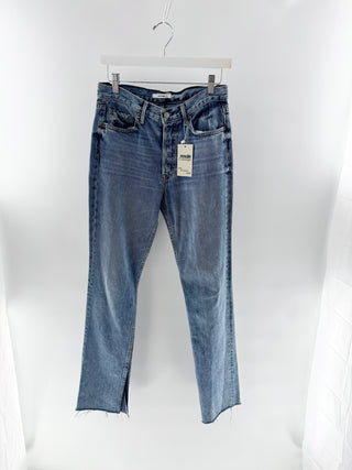 Grlfrnd Distressed Straight Leg Denim Pants, Slit Hem, 27