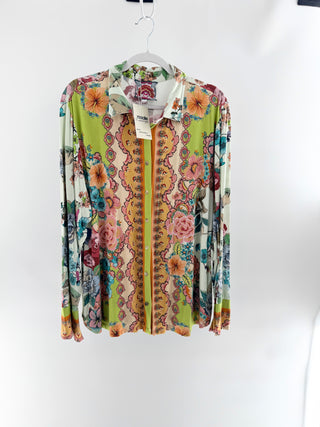 Johnny Was jersey floral button down top blouse, XXL
