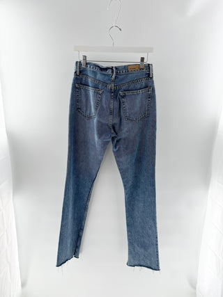 Grlfrnd Distressed Straight Leg Denim Pants, Slit Hem, 27