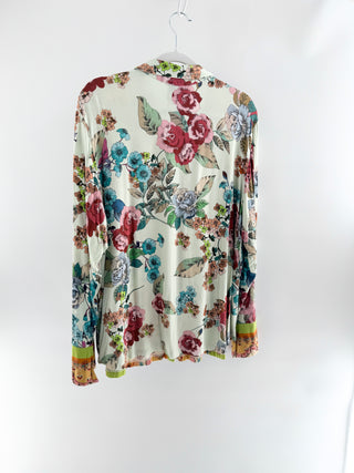 Johnny Was jersey floral button down top blouse, XXL