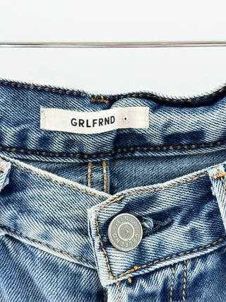 Grlfrnd Distressed Straight Leg Denim Pants, Slit Hem, 27