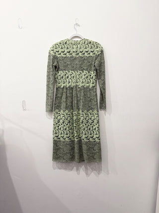 Burberry Prorsum Lace Trim Long Sleeve A-Line Midi Dress Green Women's Size 40/M