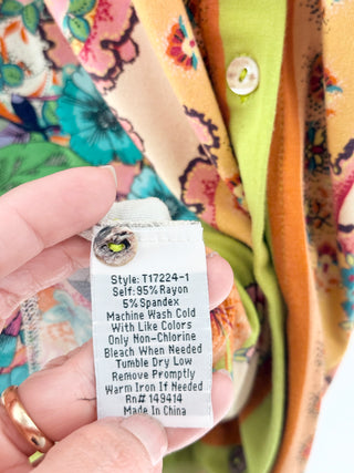 Johnny Was jersey floral button down top blouse, XXL
