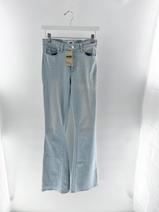 Paige Light Wash Flared Stacked Denim Pants, 28
